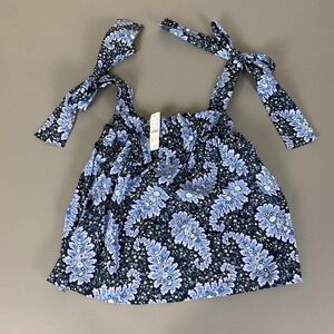 J. Crew Collection Top Women's Size XL Navy Blue  Floral Print Tie Strap New NWT